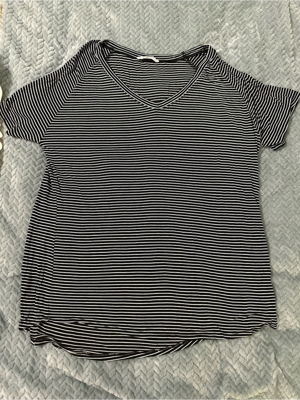 Double Zero Black & White Striped V-Neck Short Sleeve Top